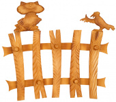 Вешалка Кот и Ворона на заборе. Кавказская липа тонированная