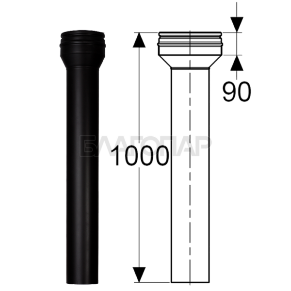 «Шидель PERMETER 25 переходник Топка - PM25 1000 мм. д 8a, внутр. 130 мм., внешн. 180 мм., чёрный1» – 3