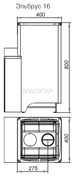 «Дровяная печь для бани и сауны Вулкан Эльбрус 16 Стандарт - Размеры кожуха печи | БлагоПар» – 2