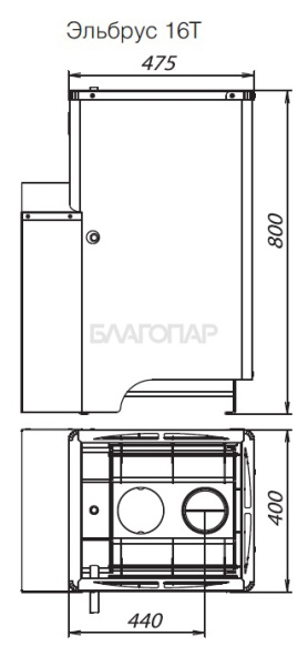 «Дровяная печь для бани и сауны Вулкан Эльбрус 16 с теплообменником Стандарт - Размеры кожуха печи | БлагоПар» – 2