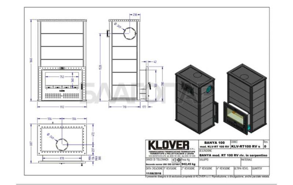 «Дровяные печи для бани и сауны Klover KLV-RT-100RV  талькомагнезит Радиатор - Техническая схема печи | БлагоПар» – 4